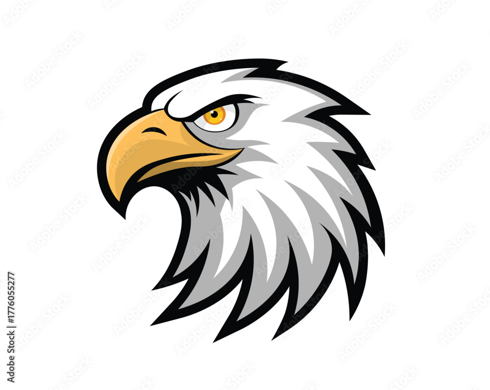 Fototapeta premium Fierce bald eagle head mascot vector isolated on white background, powerful bird illustration design