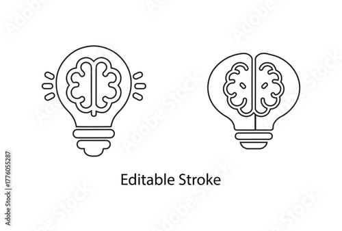 light bulb idea generation editable stroke icon set, creative idea vector illustration