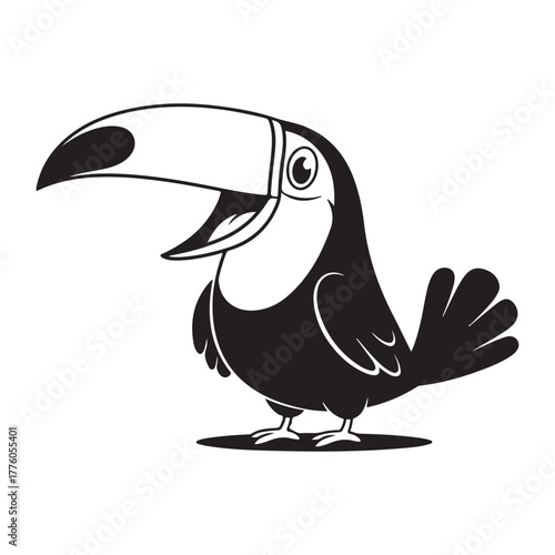 A toucan bird cartoon black and white art colouring page