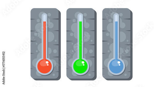 Colorful thermometers showing hot warm and cold temperatures isolated on white background vector