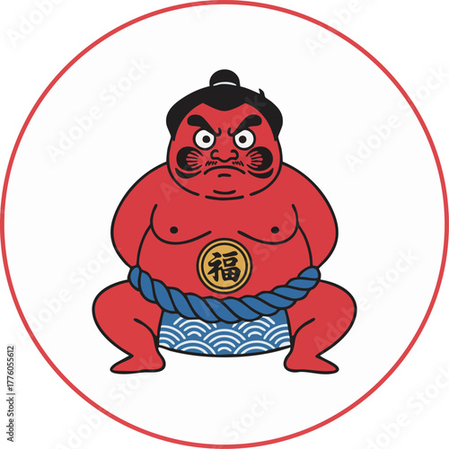 MinimalFlatDesign SumoDaruma Mascot forGoodLuck -ミニマルフラットデザイン 幸運を呼ぶ相撲だるまマスコット