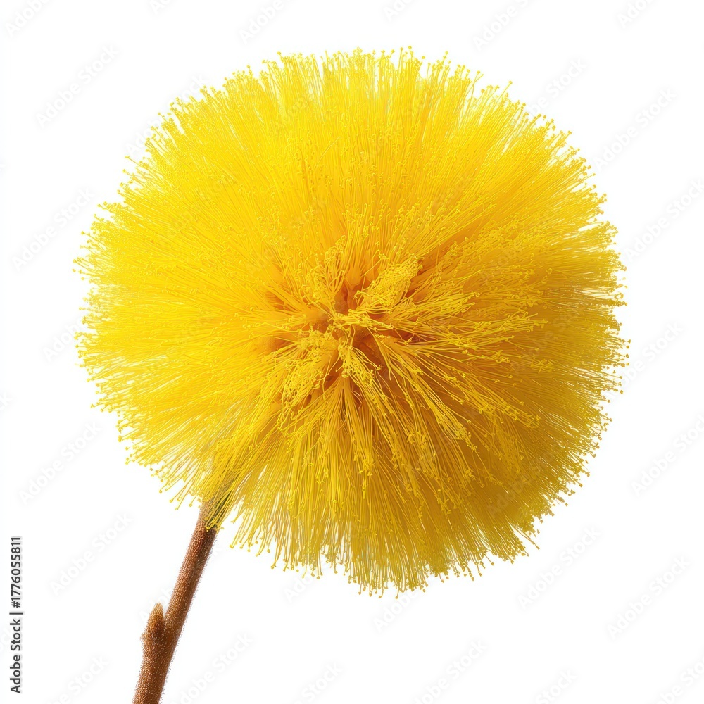 Fototapeta premium Close up of a yellow flower head against white background