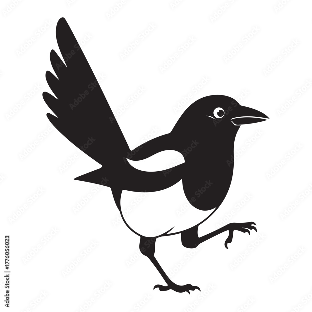 Obraz premium A black and white magpie vector graphic colouring page
