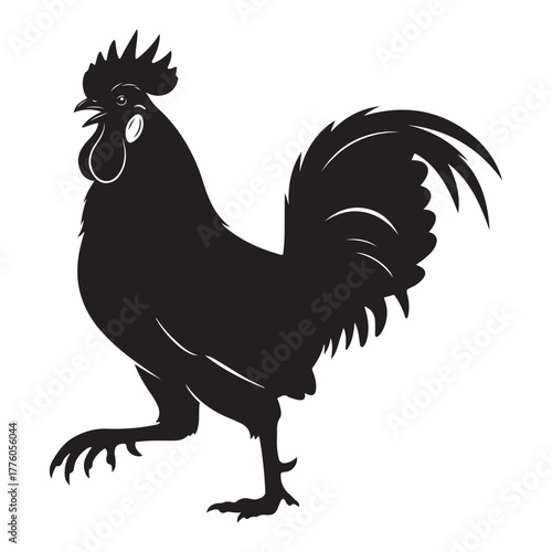 Silhouette of a rooster in black color colouring page