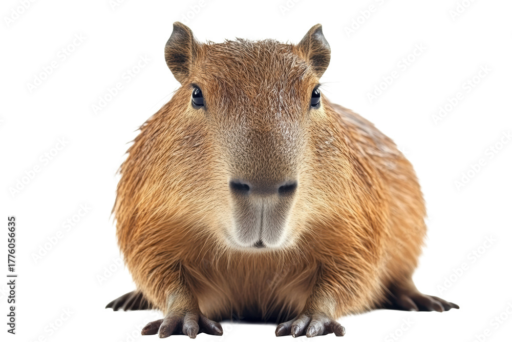 Fototapeta premium Capybara facing forward with neutral expression 