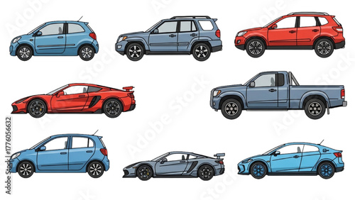 Variety of Car Models Sedan, SUV, Truck, Coupe, Hatchback