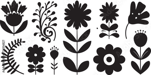 Black and white floral vector set: botanical flower illustrations, svg, png, eps eps silhouette