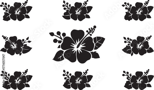 Hibiscus flower vector set - black silhouette floral designs for crafts, stickers, and digital art eps