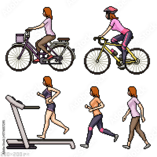 pixel art isolated background set of woman exercide work out