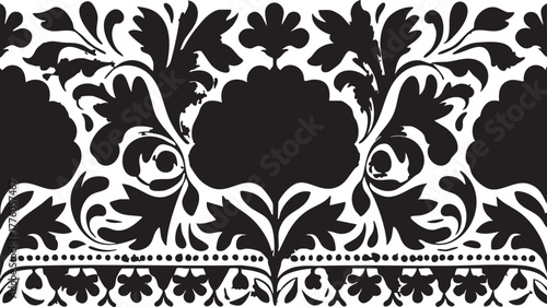 Black and white floral vector border design, ornamental decorative element eps silhouette
