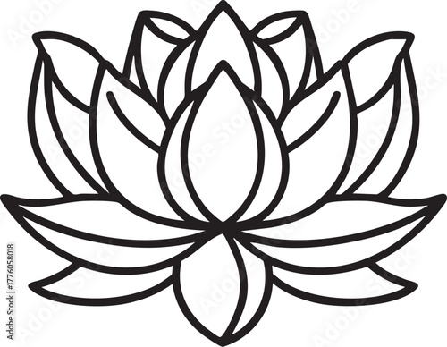 Lotus flower vector: black and white outline illustration eps silhouette