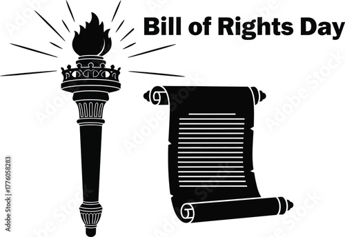 Bill of Rights Day illustration with torch and scroll