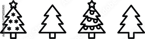 Festive Christmas trees line up with simple outline designs