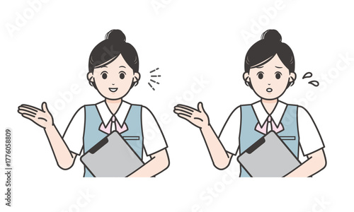 案内する女性事務員のイラストセット