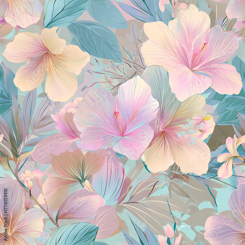 Wallpaper Mural Seamless floral pattern design digital art vibrant colors abstract top-down view nature inspired Torontodigital.ca