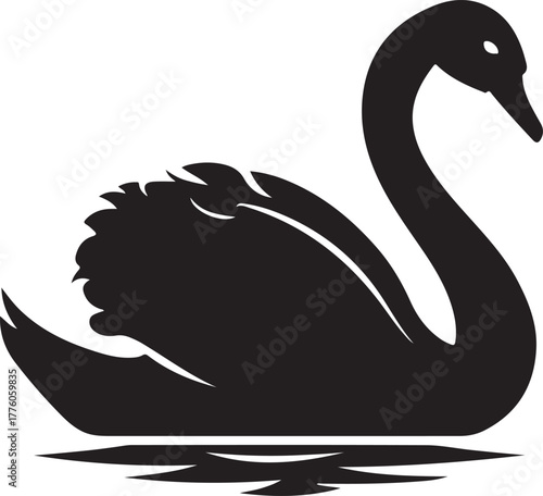 Majestic black swan gliding serenely, , a vision of tranquility
