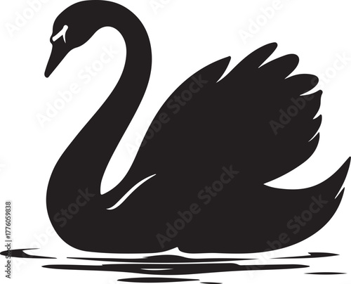 Serene black swan swimming peacefully, , embodying calm and poise
