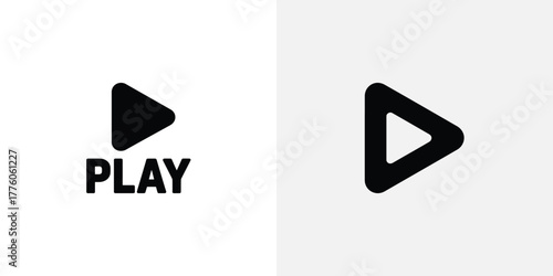 Black and White Play Icon Design Featuring the Word PLAY and a Hollow Triangle