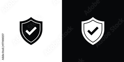 Black and White Security Shields with Check Marks Protection, Safety, and Trust Icons