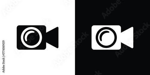 Black and White Video Camera Icons, Pictogram, Vector, Symbol on Contrasting Backgrounds