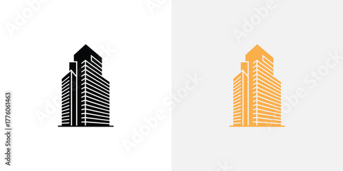 Black and Yellow Modern Building Icons, Minimalist Style, Cityscape Element Set