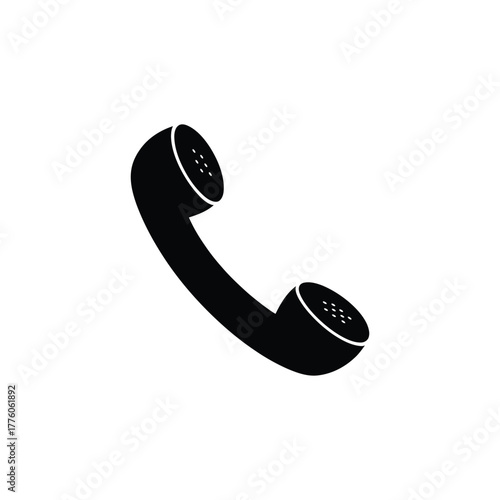 Black Phone Handset Icon Isolated on White Background, Communication Device, Telecommunications Symbol