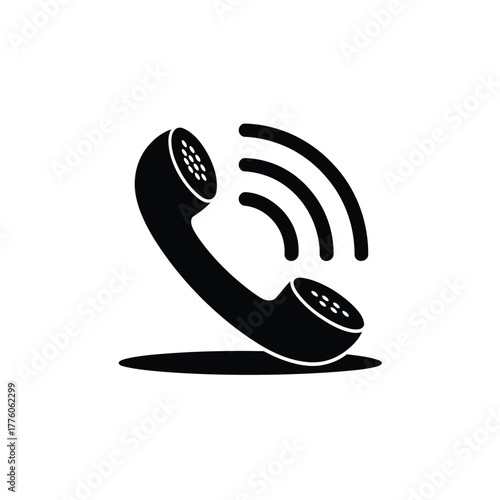 Black Telephone Handset Illustration Depicting Sound Waves Signifying Active Call or Connection