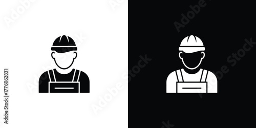 Construction Worker Icon Black and White Depiction of a Person Wearing a Hard Hat