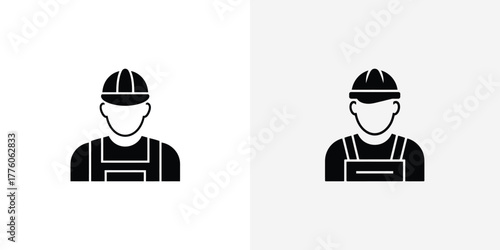 Construction Worker Icon Set Two Variations in Black, Minimalist Illustration