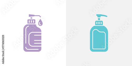 Dual Hand Sanitizer Bottles Lavender with Drop, and Aqua Blue, Icons on White