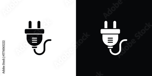 Electrical Plug Icon in Black and White Power Cord, Electric Connector, Energy Symbol