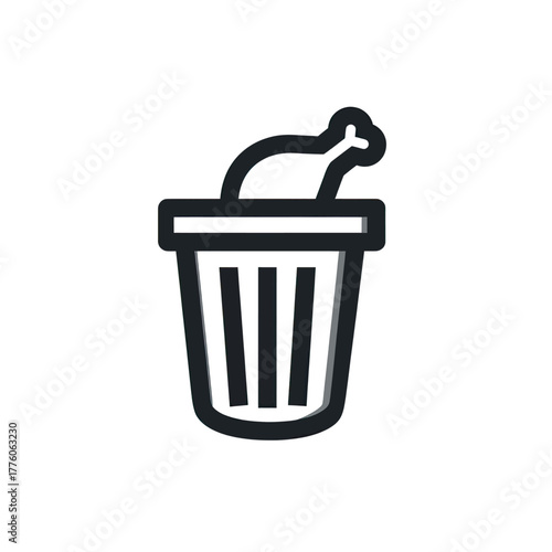 A waste bin icon features a chicken drumstick. Outline-styled artwork on a white backdrop