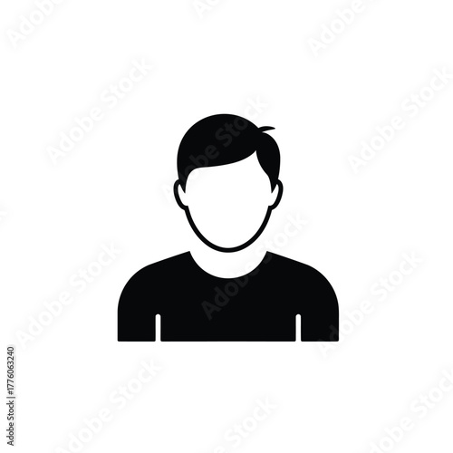 Faceless Man Icon, Black Silhouette of Person with Modern Hairstyle Isolated on White
