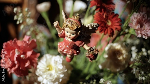 Wallpaper Mural Miniature fairy figure amidst a floral arrangement. Torontodigital.ca