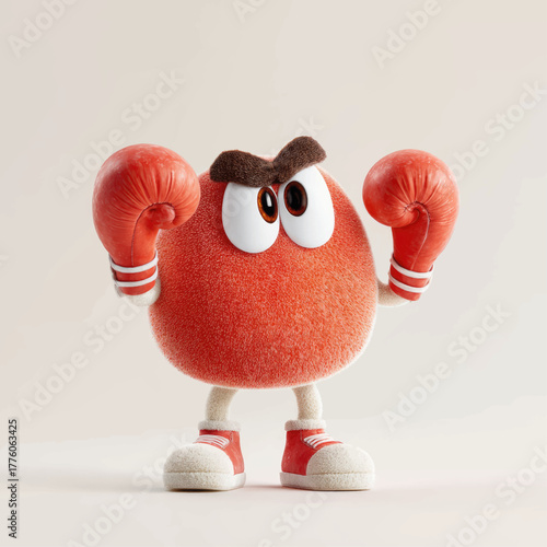 A vibrant 3D rendering of a cartoonish red character with boxing gloves, ready to fight.