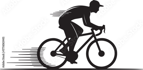Delivery Cyclist Silhouette on Bicycle Ride Isolated on Transparent Background