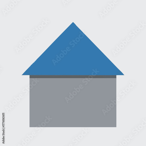 A simple house icon features a blue roof and gray walls, representing home ownership, real estate, and the concept of shelter in a minimalist design.
