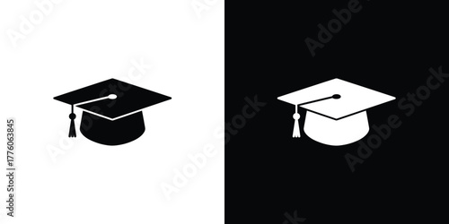Graduation Cap Icon Black and White Rendering of Academic Success and Achievement