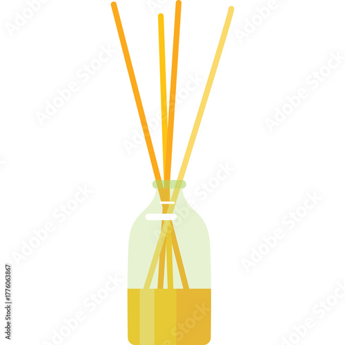 Glass Bottle With Reed Diffuser Sticks Filled With Yellow Liquid On Transparent Background