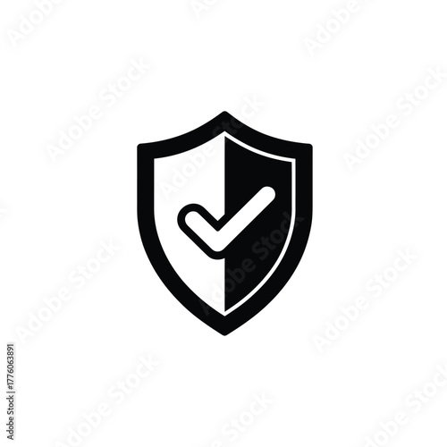 Free Download Half Black White Shield with Checkmark Confirmation Icon Illustration Safety Security - GFXLoad
