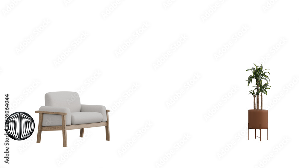 Fototapeta premium 3D Render a chair and a plant in a room