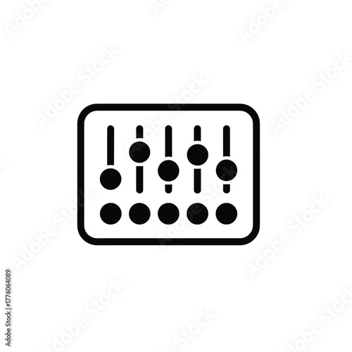 Icon of Audio Mixer with Sliders, Black and White Illustration Style