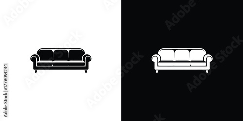 Inverted Black Couch on White Background, White Couch on Black Background, Minimalist Sofa