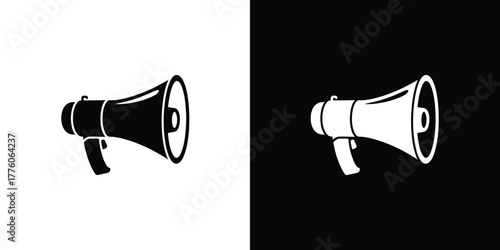 Inverted Megaphone Icons Black Loudspeaker on White, White Loudspeaker on Black Background