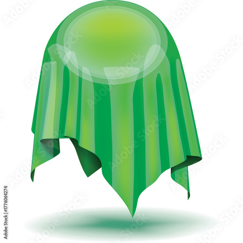 Glossy Green Orb Covered By Striped Fabric Against A Transparent Background With A Subtle Shadow