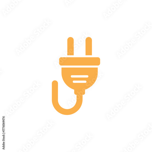 Isolated Illustration Golden Electric Plug Icon on White Background, Power Supply