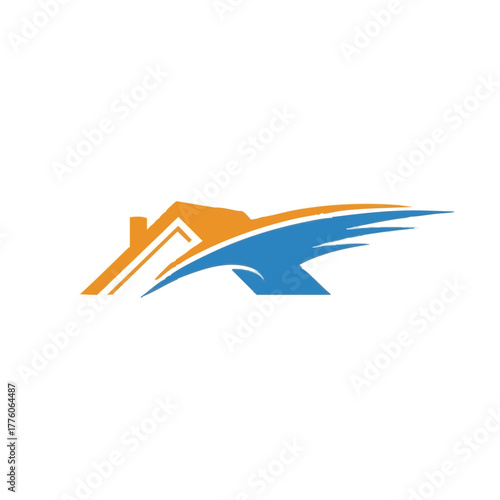 Wallpaper Mural A stylized house logo featuring an orange roof and chimney paired with a blue swoosh, representing home and real estate. Torontodigital.ca