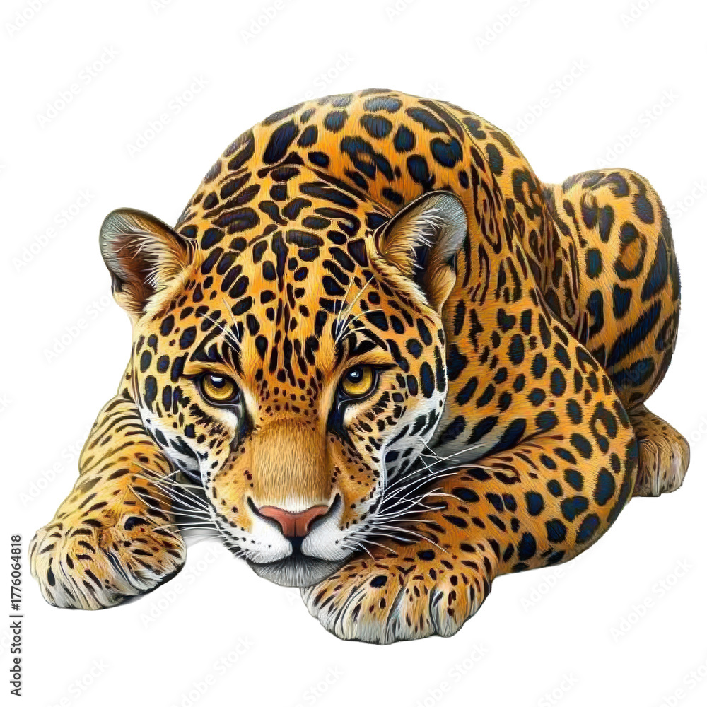 Obraz premium Jaguar crouched low with alert expression 