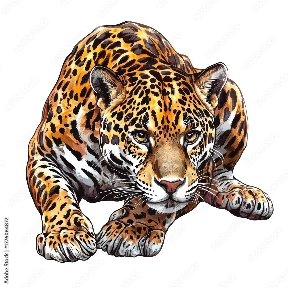 Obraz premium Jaguar walking forward with intense stare 