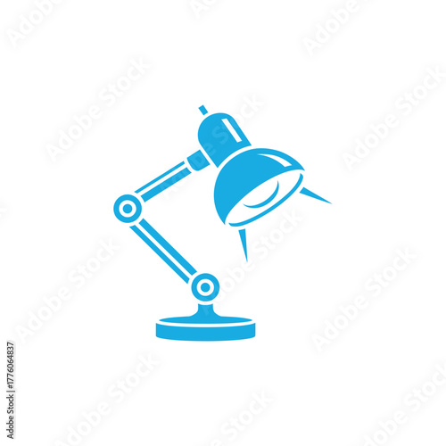Light Blue Adjustable Desk Lamp Illustration Against White Background, Icon